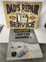 Dads repair and dog metal signs