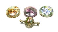 x4- Hand painted porcelain pins, all signed "R",