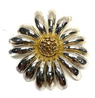 Sterling silver flower brooch with gold wash