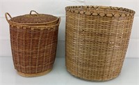 2 woven waste wicker baskets 11" & 15"