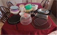 Tupperware, cooling racks, metal cookware, etc