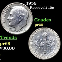 Proof 1959 Roosevelt Dime 10c Grades GEM++ Proof