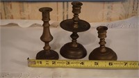 Three Small Brass Candlesticks