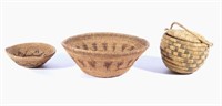 Hopi & Papago Coiled & Tapered Hand Woven Baskets