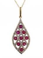 14kt Gold Natural Ruby & Diamond Necklace