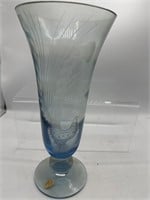 Blue Tiffin glass peacock vase