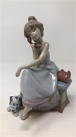 Lladró Girl on Phone with Dalmatian Figurine