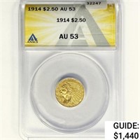 1914 $2.50 Gold Quarter Eagle ANACS AU53