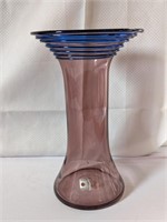 Blenko vase with blue stripes
