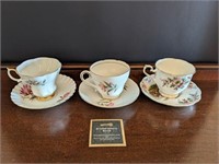 Set of 3 English Porcelain Tea Cups & Saucers 4