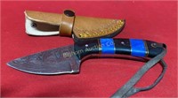 Damascus Knife w/ Leather Sheath 3" Blade