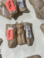 Lot of (3) Seating Cat Wooden Figurine