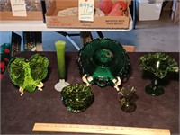 Auction Lot Of Vintage Green Glassware