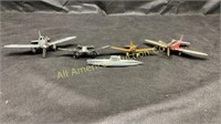 3 diecast planes & a sub and a tin litho plane