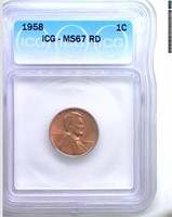 1958 Cent ICG MS67 RD LISTS $425