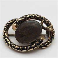 Victorian 14k Gold Enameled Mourning Brooch