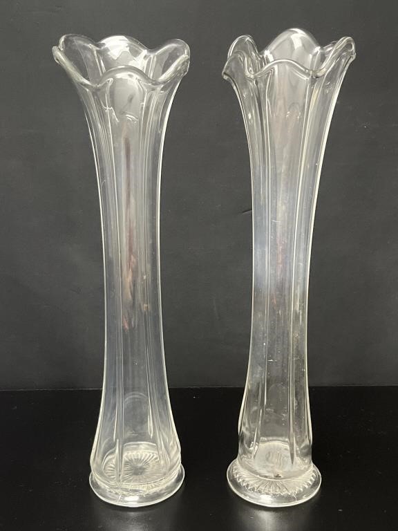 Pair of Antique Tall Higbee? Swung Glass Vases