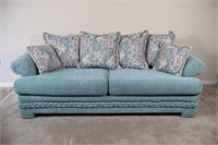 Vintage Large Aqua Deep Seat Rolled Arm Couch