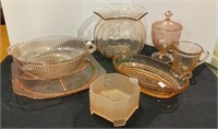 Six pieces of pink Depression glass - includes a