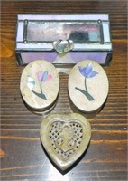 Stained Glass Trinket Box, (2) Stone Boxes