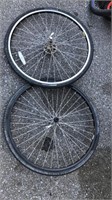 2 bicycle wheels