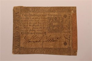 1773 Pennsylvania 2 Shilling & 6 Pence. Very Rare
