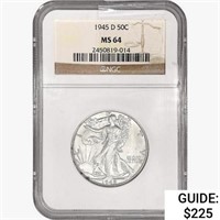 1945-D Walking Liberty Half Dollar NGC MS64