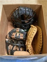 Box contains catchers mitt, catchers mask and