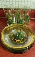 Set of Christmas plates and glasses