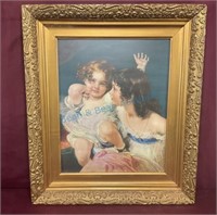 Large 24 x 27 gold gilt frame with girls
