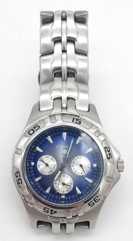 (II) Men's Fossil Blue Stainless Steel Watch.