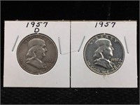 Pair Silver Franklin Half Dollars in Flips