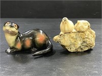 Carved & Signed Seal & Enesco Porcelain Otter