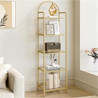 Hzuaneri 5 Tier Bookcase  Glass  Gold BC05001G.