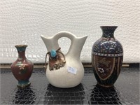 lot of 3 Ceramic Hand Painted Vases