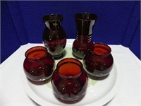 TRAY: 5PC RED GLASS