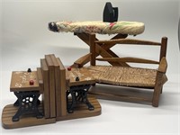 (3) Vtg. Toy: Doll Bench, Ironing Board & Iron, +