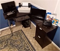 HOME OFFICE DESK, COMPUTER, PRINTER & FILE CABINET