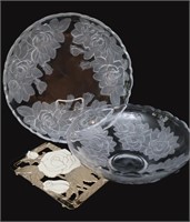 Rose Design Plate, Bowl & Trivet