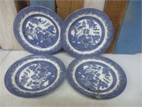 4 Blue Willow Dinner Plates