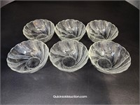 6 Vintage Glass Swirl Pattern Nappies 4"Diam.