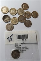 Twelve (12) Silver Dimes incl. Mercury and Barber
