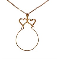 Double Heart Charm Holder Pendant 14k