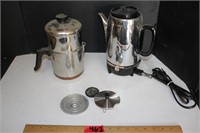 2 percolators with cord, one for stove top