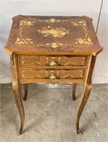 Antique Inlaid Burlwood Accent Table with Metal
