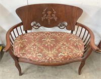 Vintage Wooden Bench w/ Upholstered Seat