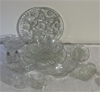 Cut glass dishes/serving trays/creamer&sugar /S&P