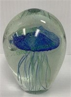 Blue jellyfish art glass paperweight 4 inches
