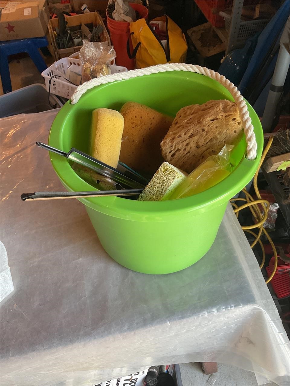 Bucket lot of sponges and squeegees