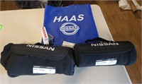 Haas Nissan portable Charger, 2 Blankets, and Bag